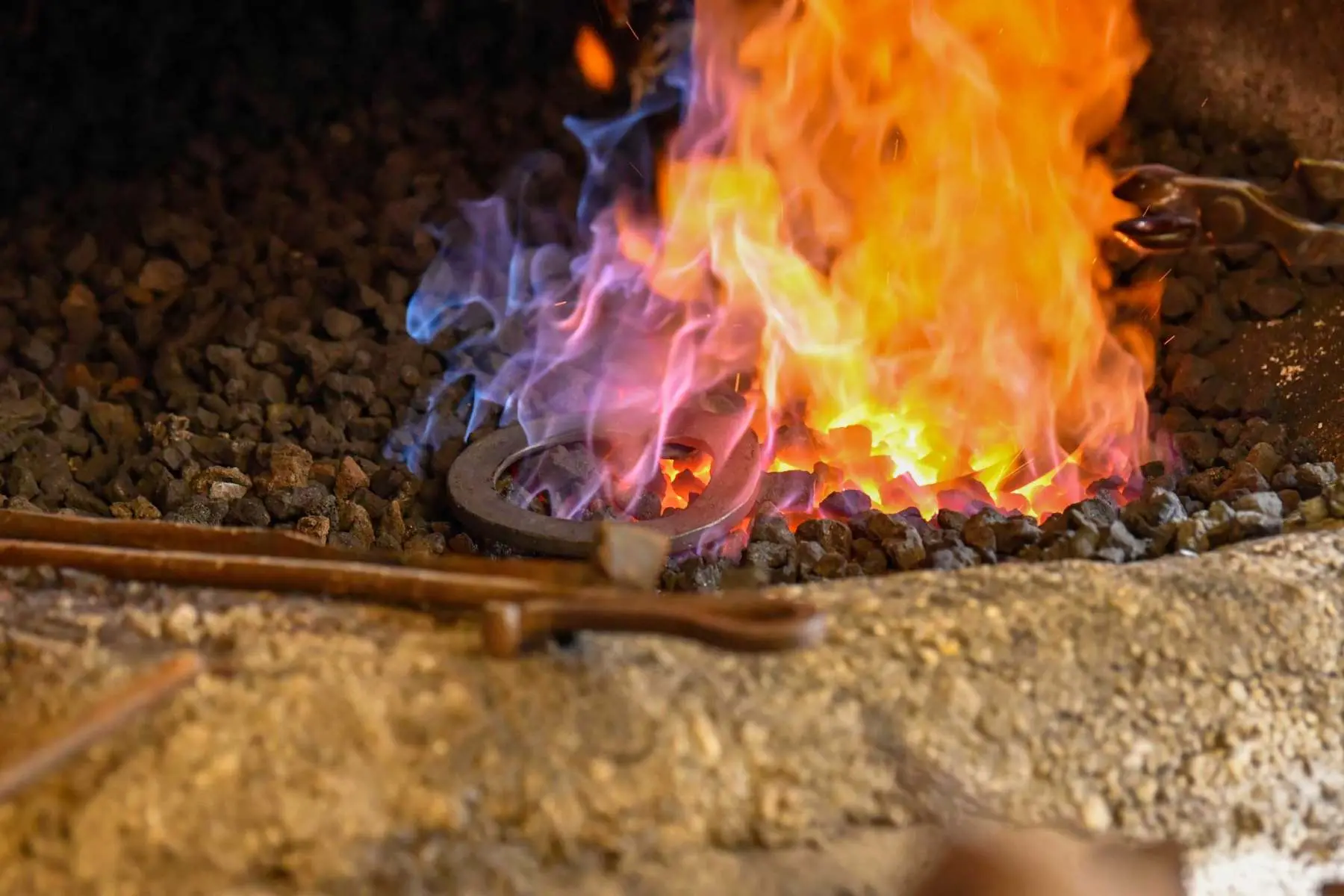 Hot shoeing a horse at the forge, Hook Norton Farriers, Chipping Norton